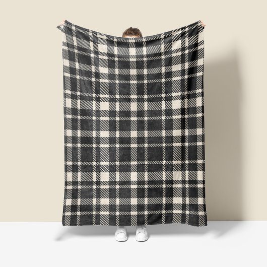 Klassiek geruit tartanpatroon- houtskoolzwart fleece deken