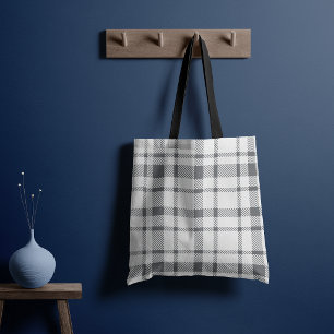 Klassiek geruit tartanpatroon-Neutraal grijs & wit Tote Bag