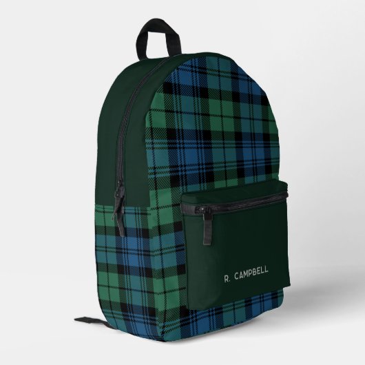 Klassiek geruite gepersonaliseerde Campbell Tartan Bedrukte Rugzak (Achterkant Hoek Links)