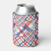 Klassiek geruite patchwork: vierkanten patroon blikjeskoeler (Blikje Voorkant)