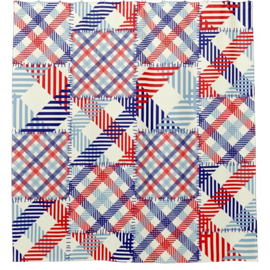 Klassiek geruite patchwork: vierkanten patroon douchegordijn (Voorkant)