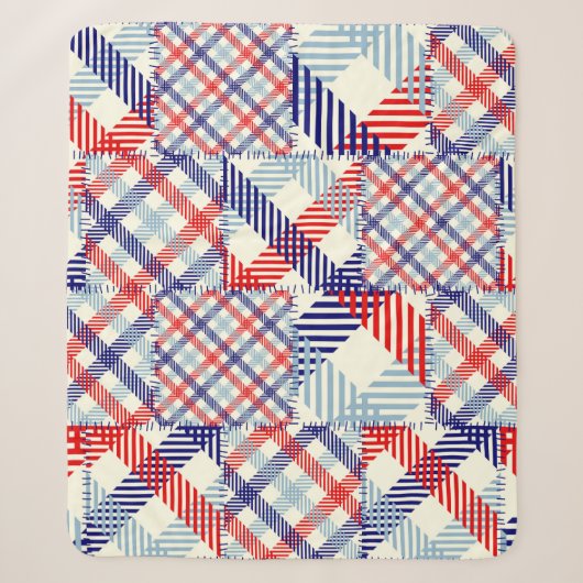 Klassiek geruite patchwork: vierkanten patroon sherpa deken (Voorkant)