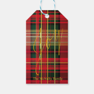 Klassiek geruite Tartan 'Joy' Calligrafie Decorati Cadeaulabel