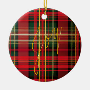 Klassiek geruite Tartan 'Joy' Calligrafie Decorati Keramisch Ornament