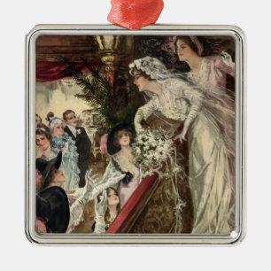Klassiek getrouwd stel, Victoriaanse bruid gooit b Metalen Ornament