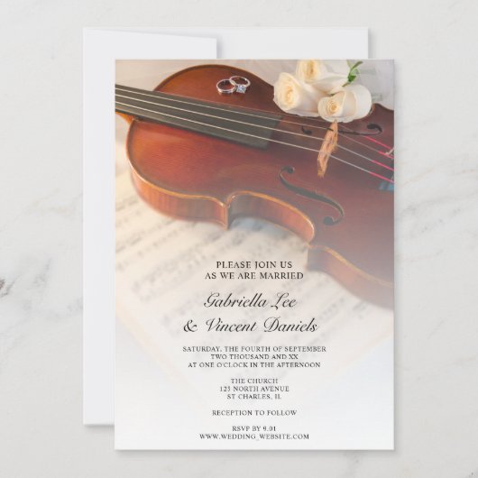 Klassiek geweld en witte rozen huwelijk kaart (Voorkant)