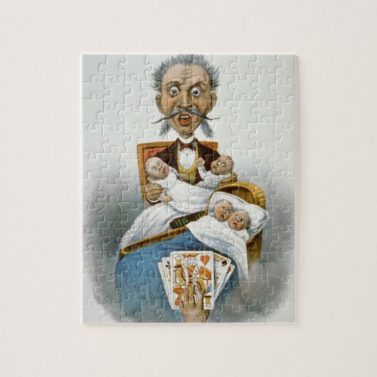 Klassiek gezin, vader met baby's en pokerhand legpuzzel (Verticaal)