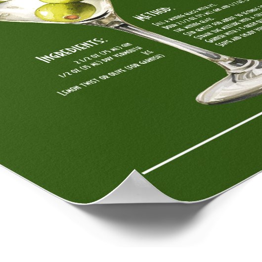 Klassiek Gin Martini recept Poster (Hoek)