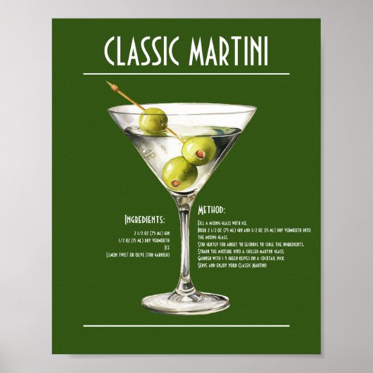 Klassiek Gin Martini recept Poster (Voorkant)