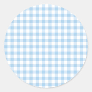 Klassiek Gingham Babyblauw Ronde Sticker
