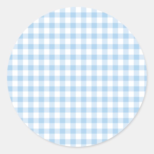 Klassiek Gingham Babyblauw Ronde Sticker (Voorkant)