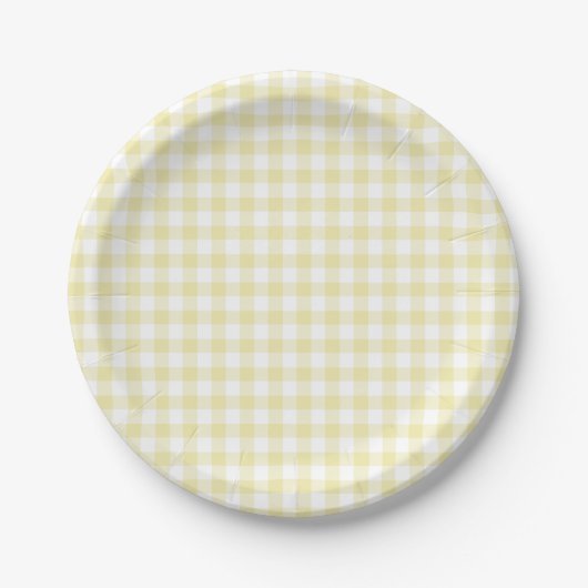 Klassiek Gingham Boter Geel Papieren Bordje (Voorkant)