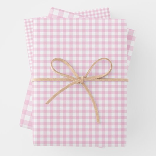 Klassiek Gingham Licht Roze Inpakpapier Vel (In situ)