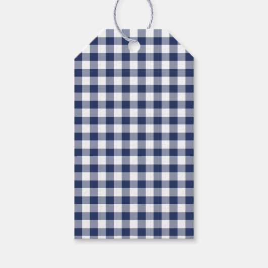 Klassiek Gingham Navyblauw Cadeaulabel (Voorkant)