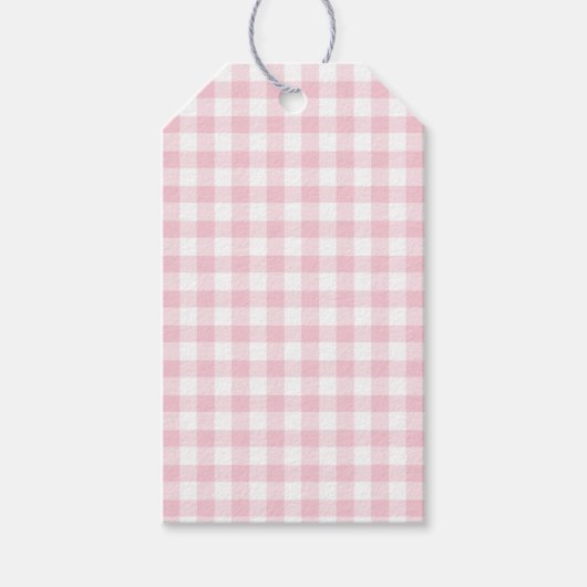 Klassiek Gingham Roze Cadeaubijslage Cadeaulabel (Voorkant)
