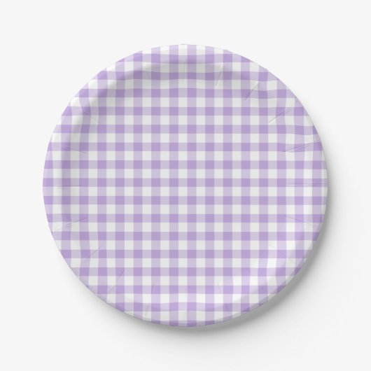 Klassiek Gingham Zachte Lavendel Papieren Bordje (Voorkant)