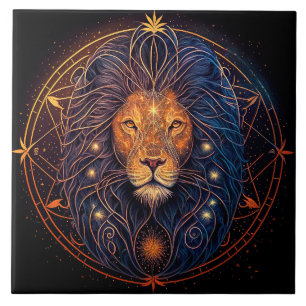 Klassiek Glas in lood patroon in blauw, groen, roo Tegeltje