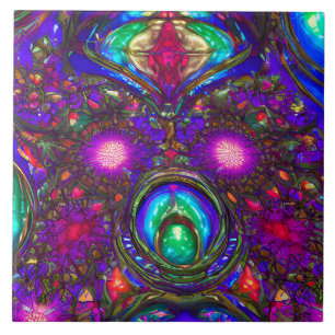 Klassiek Glas in lood patroon in blauw, groen, roo Tegeltje