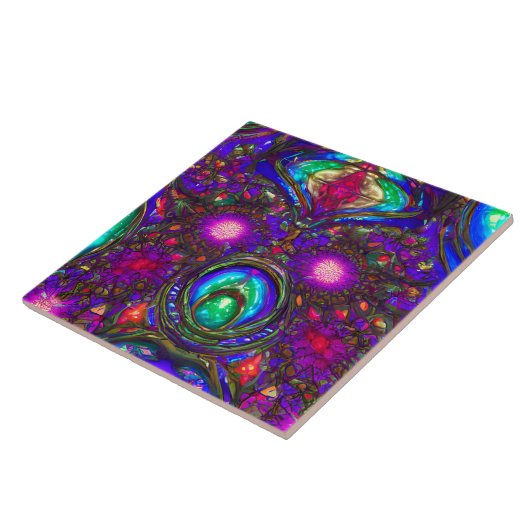 Klassiek Glas in lood patroon in blauw, groen, roo Tegeltje (Zijkant)