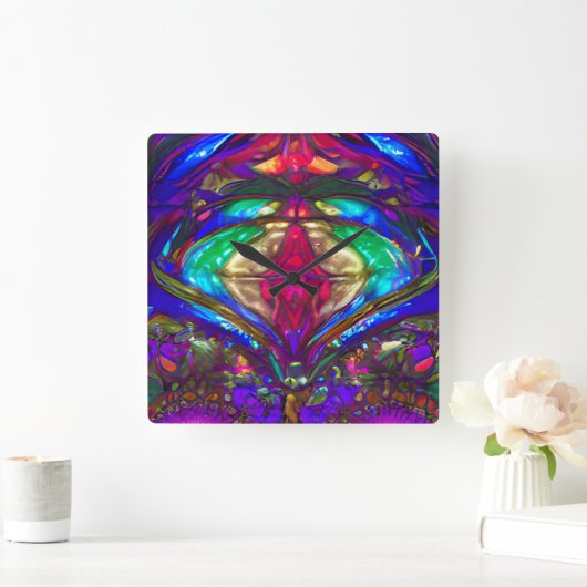 Klassiek Glas in lood patroon in blauw, groen, roo Vierkante Klok (Huis)