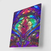 Klassiek Glas in lood patroon in blauw, groen, roo Vierkante Klok (Hoek)