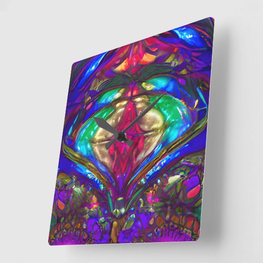 Klassiek Glas in lood patroon in blauw, groen, roo Vierkante Klok (Hoek)