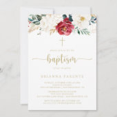 Klassiek Gold Burgundy White Floral Baptisme Kaart (Voorkant)