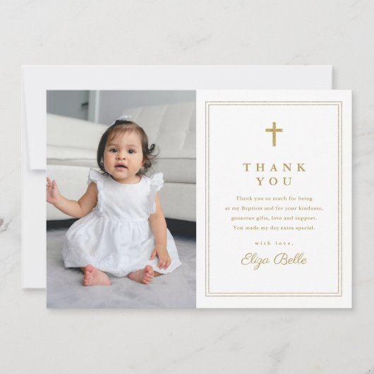 Klassiek Gold Cross Religieuze Foto Baptisme Bedankkaart (Voorkant)