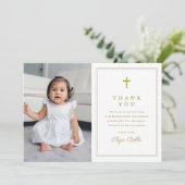 Klassiek Gold Cross Religieuze Foto Baptisme Bedankkaart (Staand voorkant)