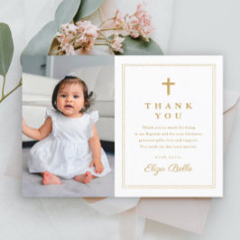Klassiek Gold Cross Religieuze Foto Baptisme Bedankkaart