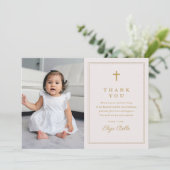 Klassiek Gold Cross Religieuze Foto Baptisme Bedankkaart (Staand voorkant)