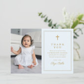 Klassiek Gold Cross Religieuze Foto Baptisme Bedankkaart (Staand voorkant)