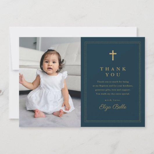 Klassiek Gold Cross Religieuze Foto Baptisme Bedankkaart (Voorkant)
