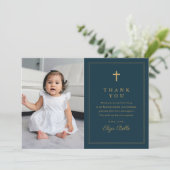 Klassiek Gold Cross Religieuze Foto Baptisme Bedankkaart (Staand voorkant)