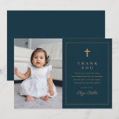 Klassiek Gold Cross Religieuze Foto Baptisme Bedankkaart (Voorkant / Achterkant)