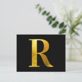 Klassiek Gold Foil Monogram R op zwart Briefkaart (Staand voorkant)