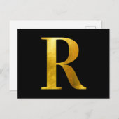 Klassiek Gold Foil Monogram R op zwart Briefkaart (Voorkant / Achterkant)