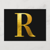 Klassiek Gold Foil Monogram R op zwart Briefkaart (Voorkant)