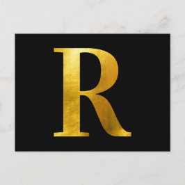 Klassiek Gold Foil Monogram R op zwart Briefkaart