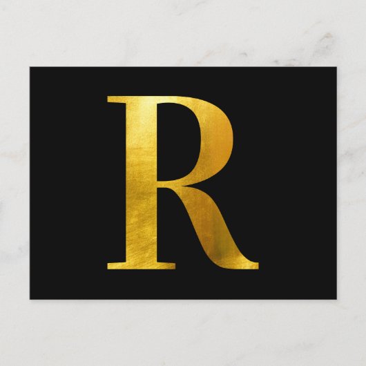 Klassiek Gold Foil Monogram R op zwart Briefkaart (Voorkant)