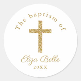 Klassiek Gold Glitter Cross Baptisme Ronde Sticker