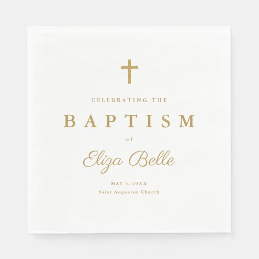 Klassiek Gold Glitter Cross Baptisme Servet (Voorkant)