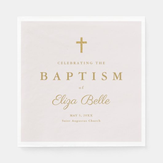 Klassiek Gold Glitter Cross Baptisme Servet (Voorkant)