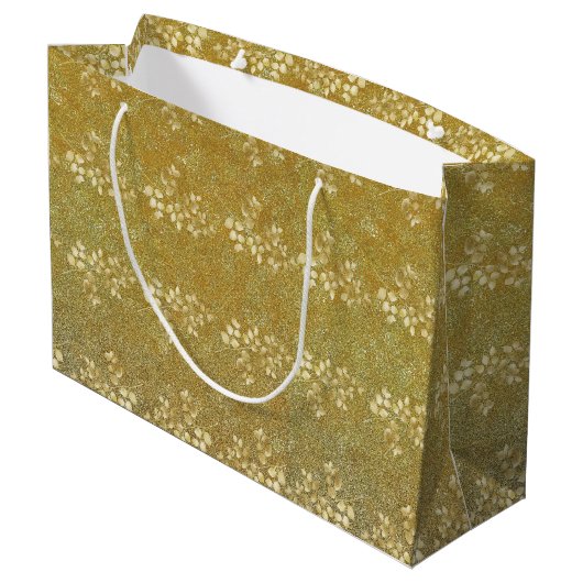 Klassiek Gold Glitter Floral Pattern Groot Cadeauzakje (Achterkant Gekanteld)
