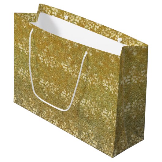 Klassiek Gold Glitter Floral Pattern Groot Cadeauzakje (Voorkant Gekanteld)