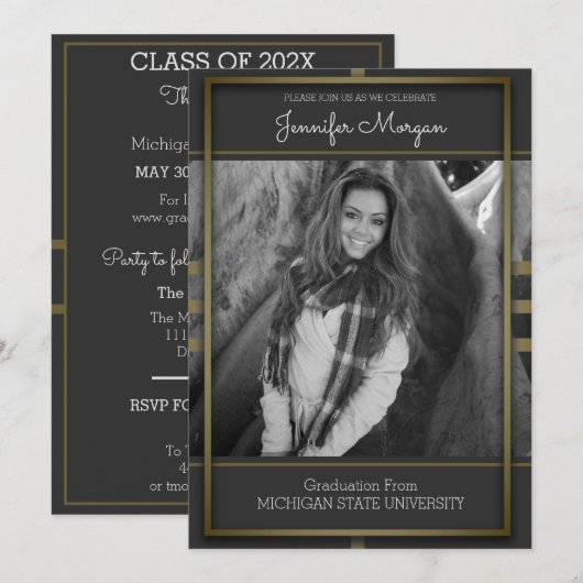 Klassiek Gold Lijst Foto Afstuderen Uitnodiging (Voorkant / Achterkant)