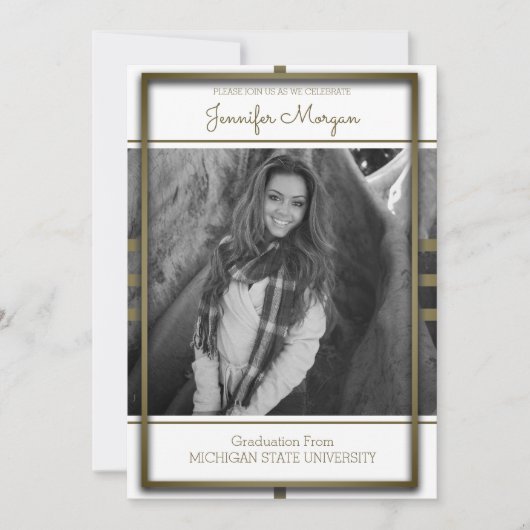 Klassiek Gold Lijst Foto Afstuderen Uitnodiging (Voorkant)