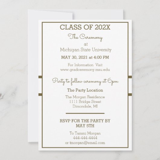 Klassiek Gold Lijst Foto Afstuderen Uitnodiging (Achterkant)