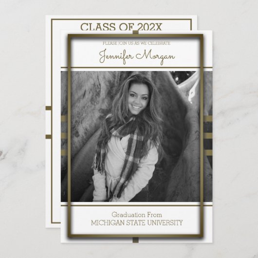 Klassiek Gold Lijst Foto Afstuderen Uitnodiging (Voorkant / Achterkant)