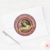 Klassiek Gold Photo Lijst Elegant Banner Pink Ronde Sticker (Envelop)